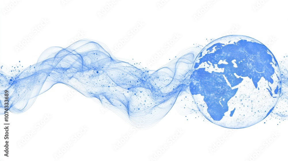Abstract Blue Waves with Earth Outline Design Abstract Blue Waves with Earth Outline Design