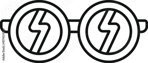 Round eyeglasses with lightning bolt symbols representing energy, vision, and style