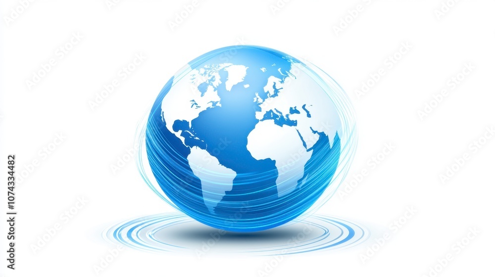 Blue Globe with Swirling Lines and World Map Design Blue Globe with Swirling Lines and World Map Design
