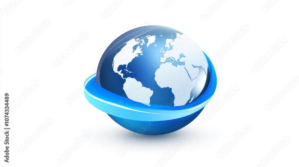 Globe with Blue Ring and White Background Globe with Blue Ring and White Background