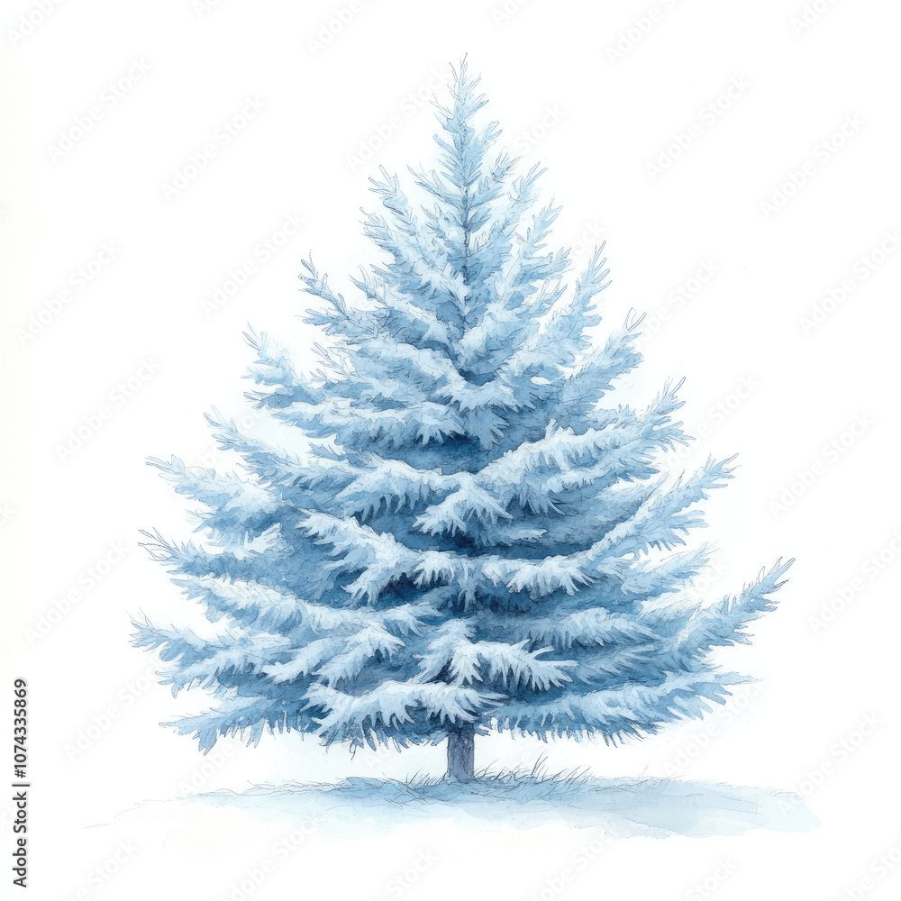 Watercolor Soft Blue Fir Tree Illustration Watercolor Soft Blue Fir Tree Illustration