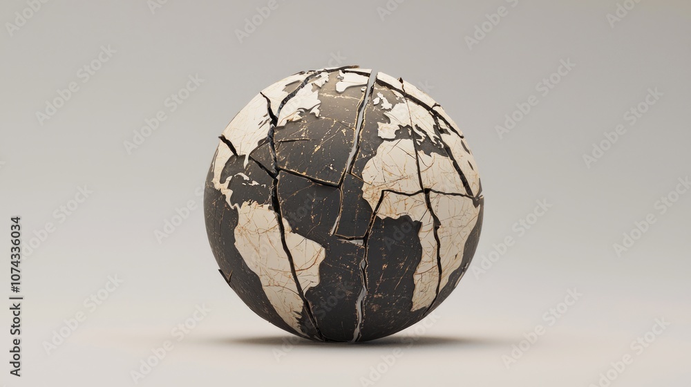 Global Trade Disruptions: Cracked Globe with Highlighted Trade Routes | Concept of Trade Barriers Impacting Global Commerce Global Trade Disruptions: Cracked Globe with Highlighted Trade Routes | Concept of Trade Barriers Impacting Global Commerce
