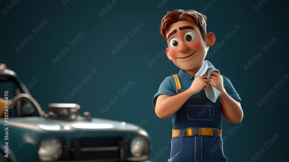 Cartoon Mechanic Wiping Sweat in 3D Animation Cartoon Mechanic Wiping Sweat in 3D Animation