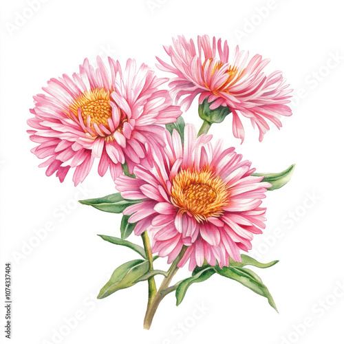 Watercolor Cheerful Pink Asters Children's Illustration