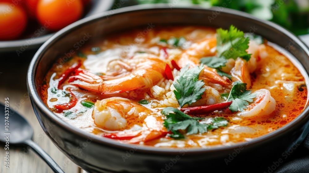 Spicy Shrimp Soup with Cilantro and Rice