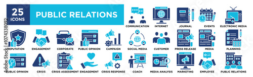Public Relations icon collection set. Containing design business, public relations, management, corporate	