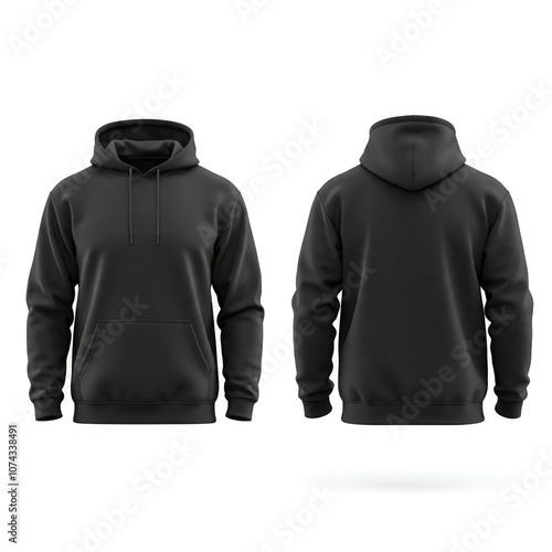 Men's Black Blank Heavyweight Hoodie Template – Front & Back View Showcase on Invisible Mannequin for Apparel Mockup, Clothing Design, Custom Pullover, Fashion Display, and Garment Template