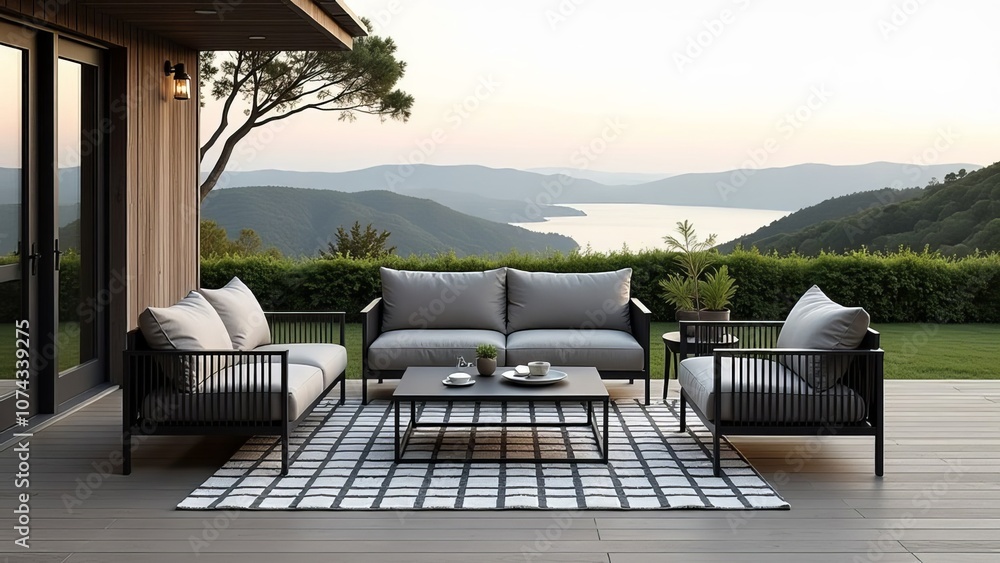 Fototapeta premium A large outdoor living room with a view of the mountains