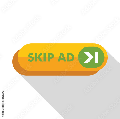 Yellow skip ad button with green arrow symbol, offering viewers option to bypass advertising content
