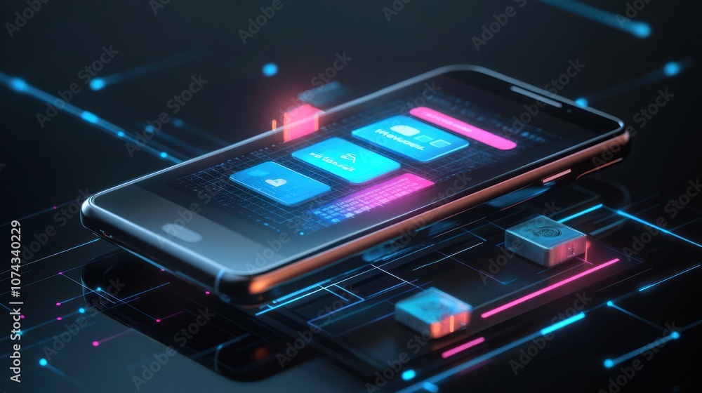 Smartphone with digital interface on a circuit board Smartphone with digital interface on a circuit board