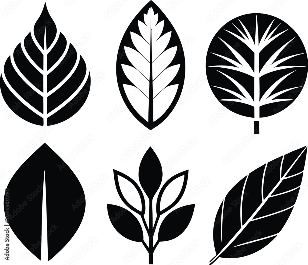set of leaves silhouettes, collection leaf icon vector black set of leaves silhouettes, collection leaf icon vector black