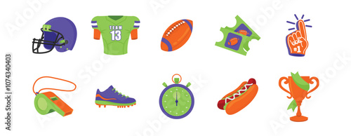 American Football Vector Element Including Helmet, Jersey, and Trophy