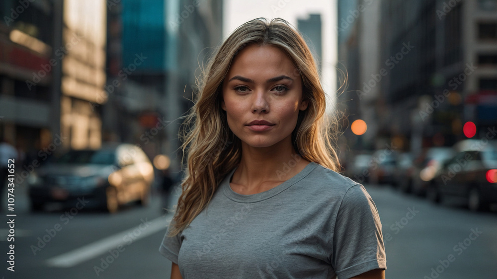 Smiling Young Woman in Casual Streetwear Walking Through Urban City Outdoors Smiling Young Woman in Casual Streetwear Walking Through Urban City Outdoors