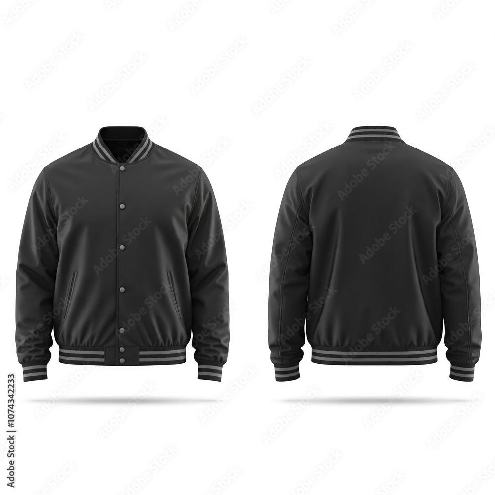 Black Blank Varsity Jacket Template: Showcase Both Sides on an Invisible Mannequin Black Blank Varsity Jacket Template: Showcase Both Sides on an Invisible Mannequin
