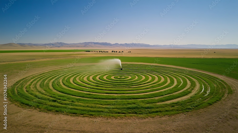 Aerial View of Circular Irrigation System in Field Aerial View of Circular Irrigation System in Field