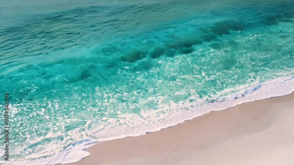 A serene beach scene with turquoise waves gently lapping at the sandy shore. A serene beach scene with turquoise waves gently lapping at the sandy shore.