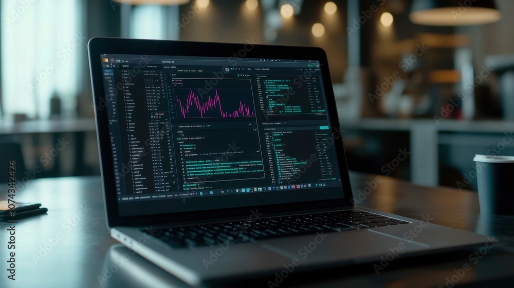 Modern Laptop with Data Analysis on Screen Modern Laptop with Data Analysis on Screen