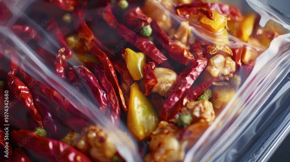 Colorful Dried Peppers in Plastic Packaging Colorful Dried Peppers in Plastic Packaging