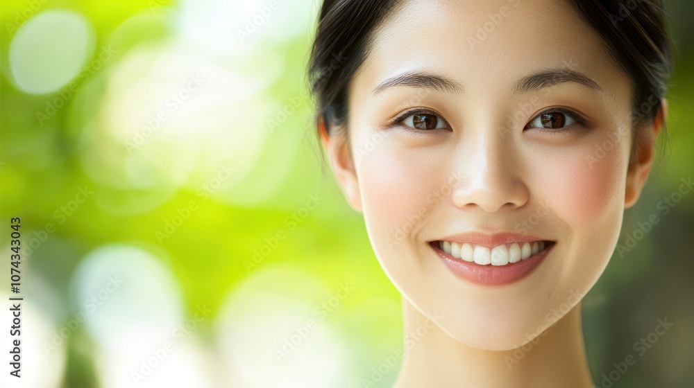 A smiling woman in a natural setting, conveying happiness and positivity. A smiling woman in a natural setting, conveying happiness and positivity.