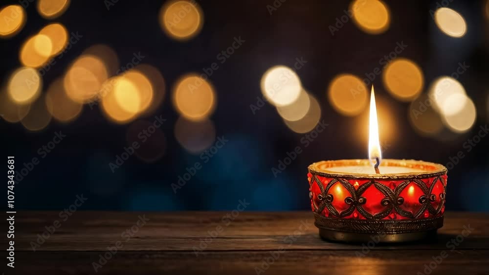 A single, lit candle sits on a wooden table against a background of bokeh lights. The warm glow of the flame creates a cozy and inviting atmosphere. A single, lit candle sits on a wooden table against a background of bokeh lights. The warm glow of the flame creates a cozy and inviting atmosphere.