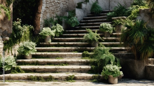 Stone Steps and Lush Greenery