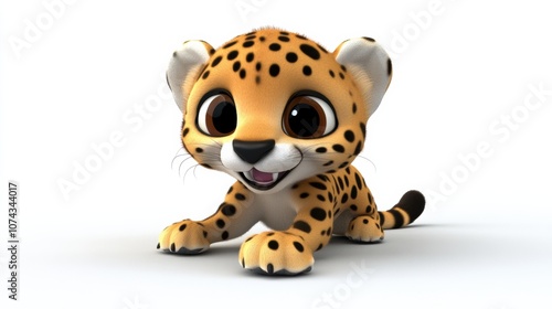Playful 3D Cartoon Cheetah Posing Crouching Down