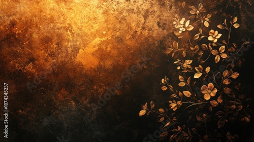 Patterned background with delicate floral motifs in gold on a dark background, creating a luxurious and vintage feel