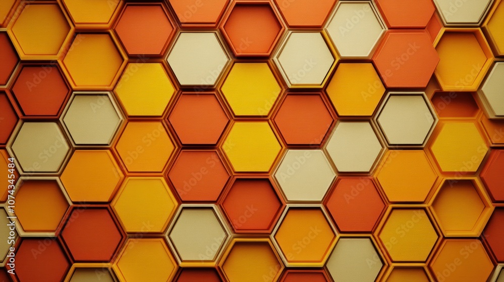 Patterned background with seamless honeycomb hexagons in shades of yellow and orange, giving a modern, geometric aesthetic Patterned background with seamless honeycomb hexagons in shades of yellow and orange, giving a modern, geometric aesthetic