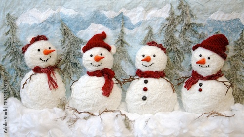 Charming Snowmen in Winter Landscape Scene