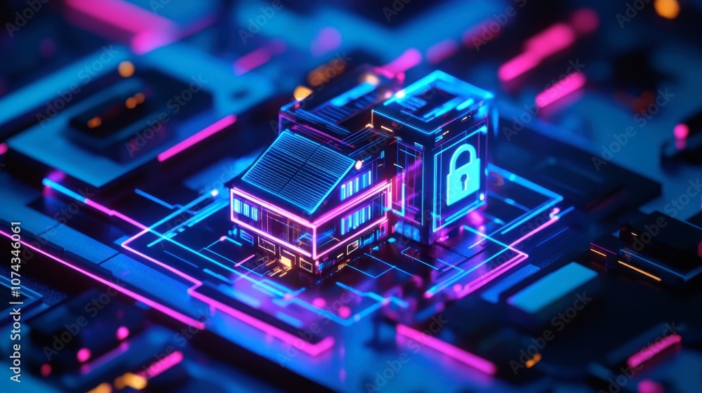 Digital Security Concept with Neon Lights Digital Security Concept with Neon Lights
