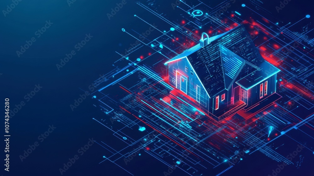 Digital Home with Network and Data Visualization Effect Digital Home with Network and Data Visualization Effect