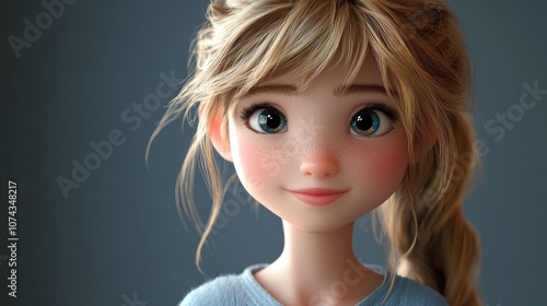 3D Cartoon Portrait of a Beautiful Young Girl