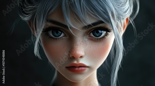 Wallpaper Mural 3D Cartoon Portrait of a Young Woman with Dark Eyes Torontodigital.ca