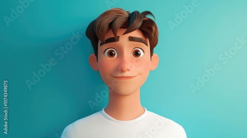 3D Cartoon Close Up of a Young Casual Man Portrait Against a Wall