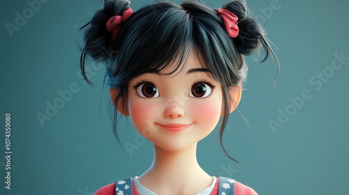 3D Cartoon of a Smiling Japanese Girl