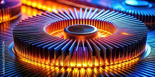 Long Exposure of Circular Aluminum Heat Sink Profile with Light Trails and Dynamic Motion Effects photo