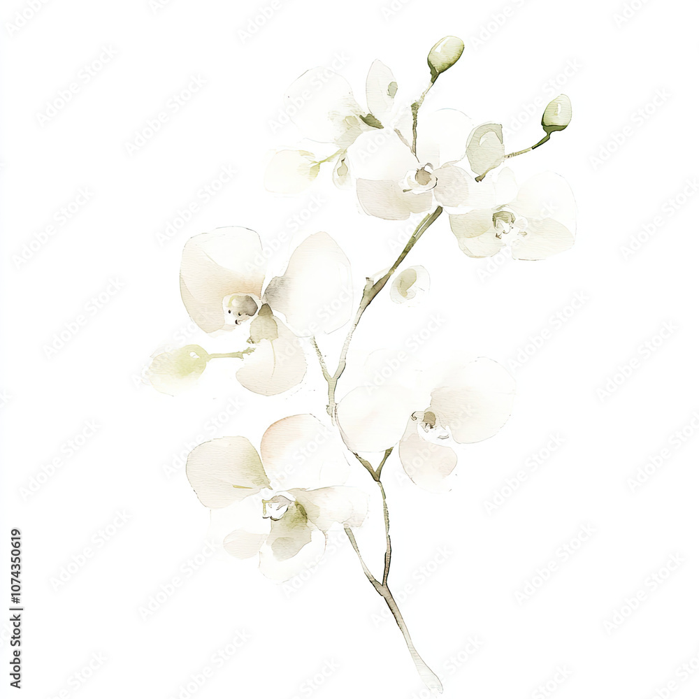 Fototapeta premium Watercolor Delicate White Orchids Children Illustration