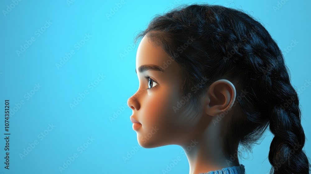 3D Cartoon of a Little Girl s Profile on a Blue Background 3D Cartoon of a Little Girl s Profile on a Blue Background