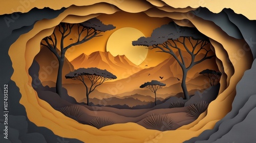 ペーパークラフトの満月の風景