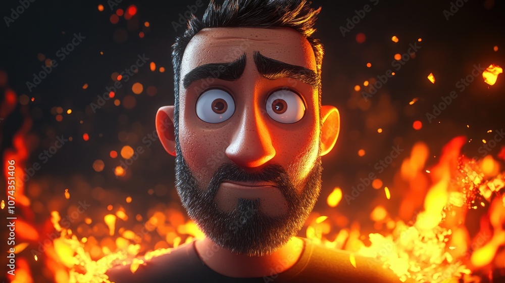 Naklejka premium Athletic man posing confidently on a black background surrounded by a dramatic fire storm showcasing strength and intensity