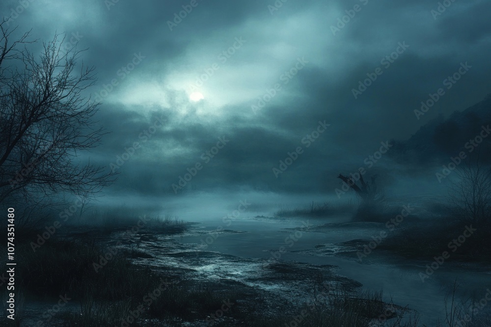 Fototapeta premium Dark foggy landscape sky scenery nature.