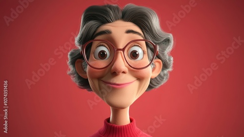 3D Cartoon of a Cheerful Woman in Her Forties