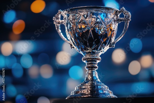 A Silver Trophy with Bokeh Lights in the Background