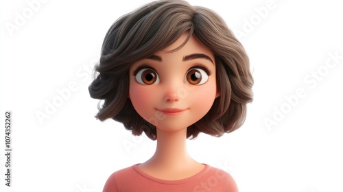 3D Cartoon Character of a Young Woman in a Beauty Concept on a White Background