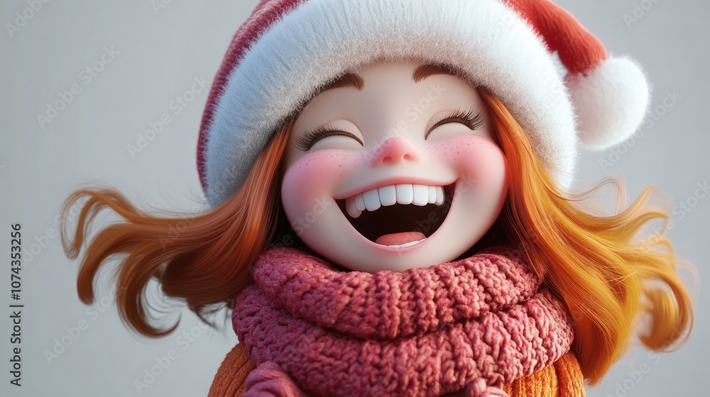 3D Cartoon Winter Character Happy Girl Laughing 3D Cartoon Winter Character Happy Girl Laughing