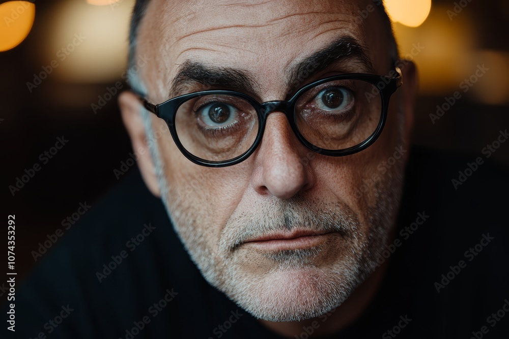 A close up of a man with glasses looking at the camera A close up of a man with glasses looking at the camera