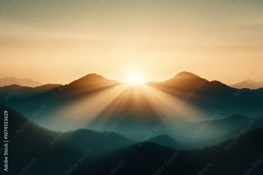The sun is shining through the clouds over the mountains The sun is shining through the clouds over the mountains