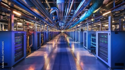 Perspective View of Data Center Aisle with Servers