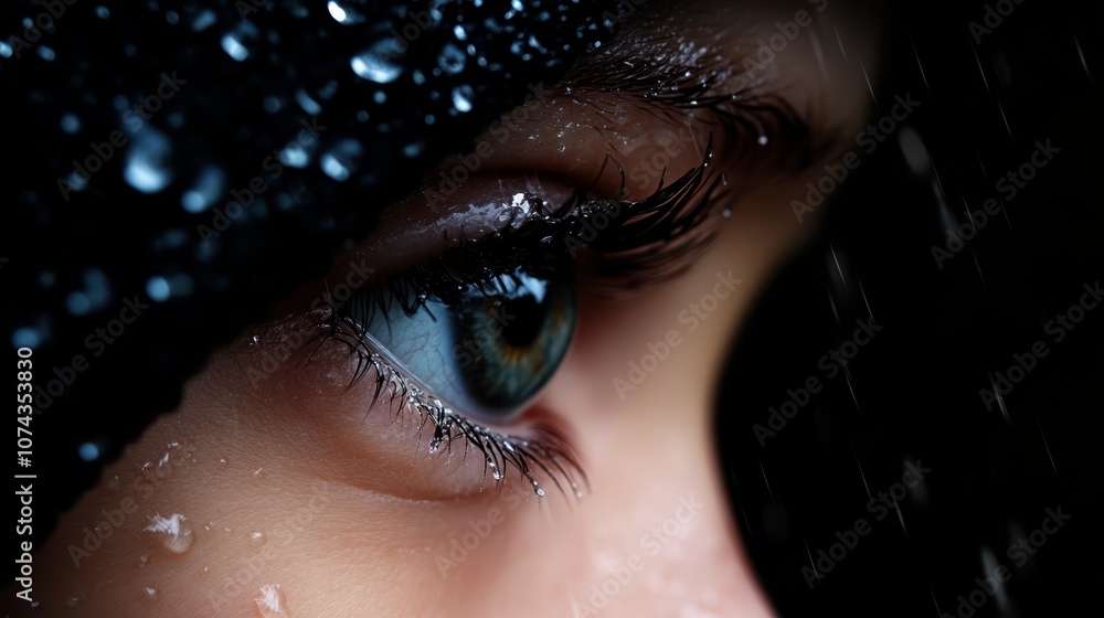 A close up of a woman's eye in the rain A close up of a woman's eye in the rain