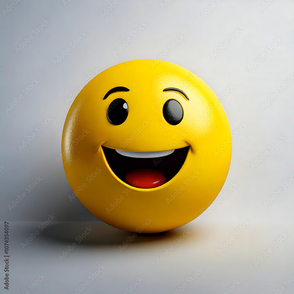 Fototapeta premium A cute laughing emoji 3D model, featuring realistic lighting and shadows to enhance its cheerful expression. Isolated on white background